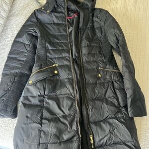 Express Black Puffer Jacket with Gold Accents